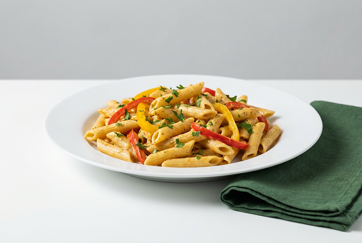Rasta pasta with peppers and herbs