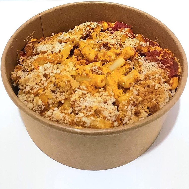 Macaroni no cheese, freshly made by Rooted Soul