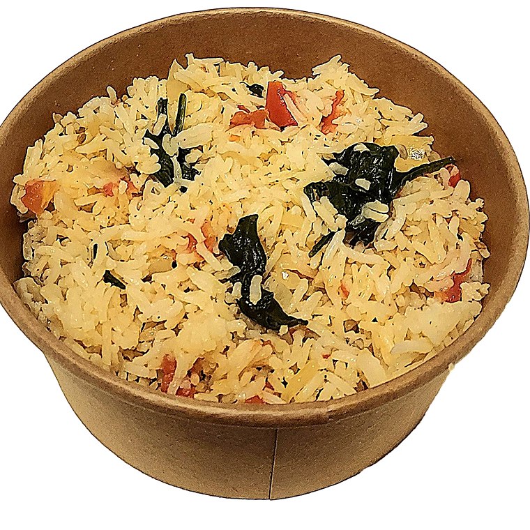 Spinach rice, freshly made by Rooted Soul